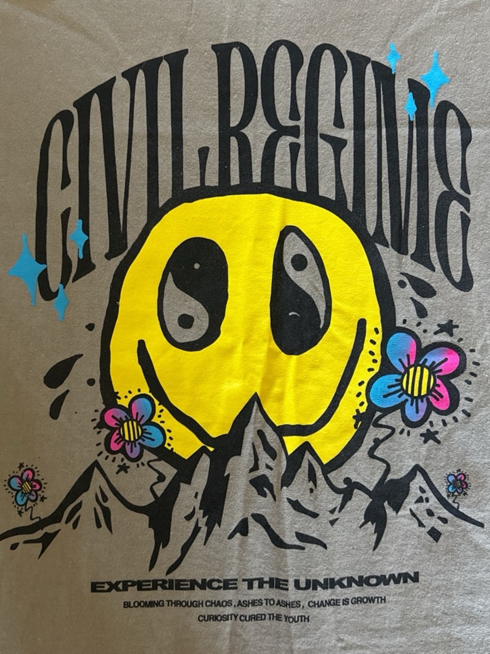 Civil Regime Men's Graphic Short Sleeve Tee - Gray with Yellow Smile - Picture 2 of 3
